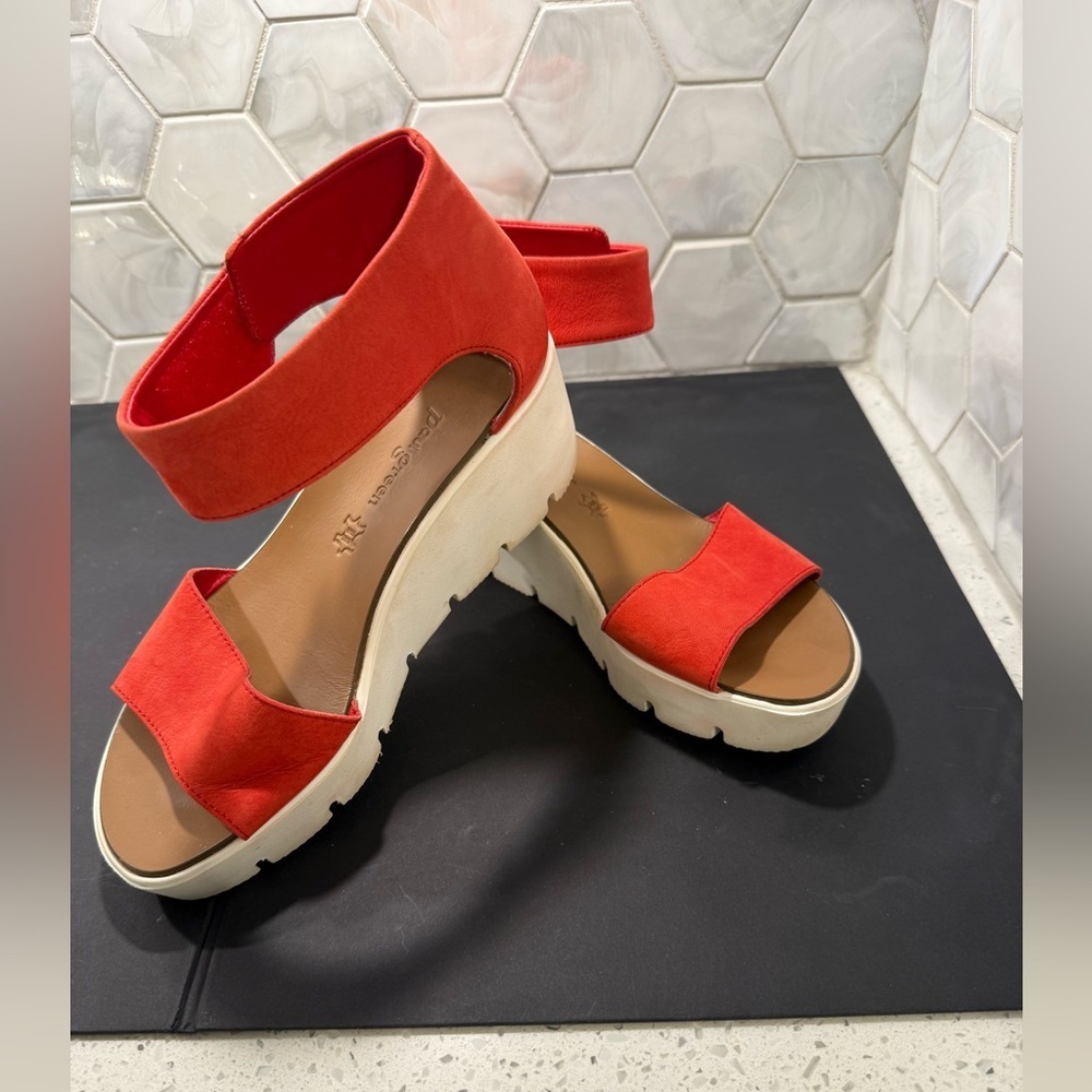 Paul Green Victoria Platform Adjustable Strap Sandals Red Suede Size UK 4 US 6.5